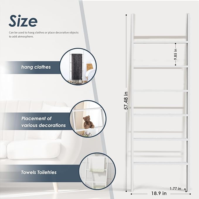 Delywh Wood Blanket Ladder, 57.5'' Rustic Towel Quilt Throw Blanket Ladders for The Living Room, Bedroom, Nursery Stand Holde