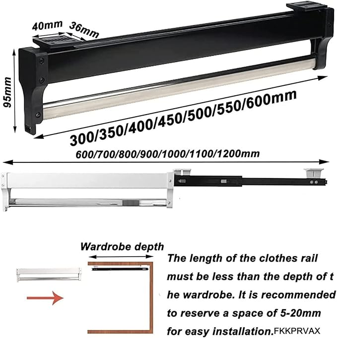 Pull Out Clothes Rail Extendable Pull Out Closet Rod - Wardrobe Pull-Out Trousers Rack, Metal Stainless Steel Extendable Ward