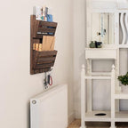 MOOACE Mail Organizer Wall Mount with Key Hooks, 2-Slot Wood Mail and Key Holder, Wall File Organizer Office Letter Folder Ac