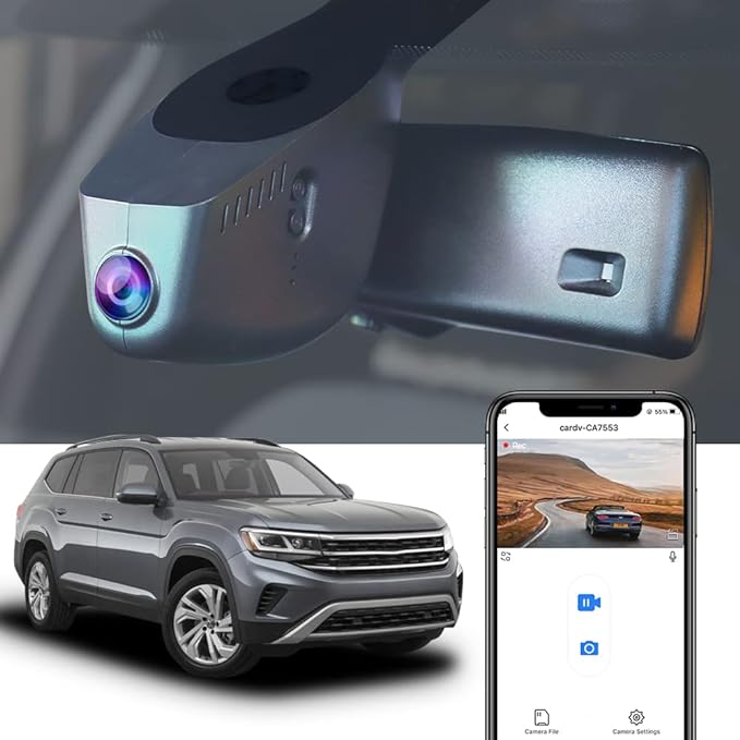 Fitcamx 4K Dash Cam Suitable for Volkswagen Atlas 2018-2026 (Model A/Slim-Tail) & Atlas Cross Sport 2020-2026, OEM Look, UHD 