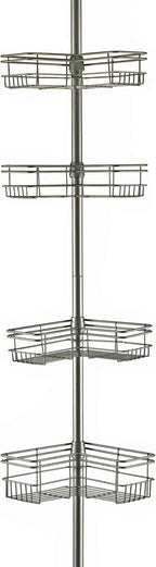 Utopia Alley Rust-Resistant Shower Tension Pole Caddy, 4 Shelves (Satin Nickel)