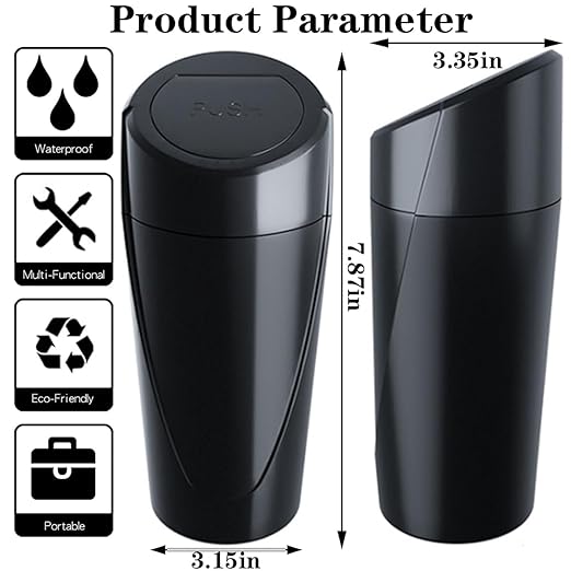 Car Trash Can Bin with Lid - 2 Packs Garbage Can Cup Holder - Black Mini Leakproof Vehicle Trash Bin with 40pcs Trash Bags - Car Organizers and Storage for Front Back Seat Accessories