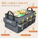 HOTOR Trunk Organizer - Car Organizer with 5 Pockets, Trunk organizer for SUV, Sedan & Van, Car Organization with Sturdy Base Panel for Car Accessories, Grey, 2 Compartments, 21.3"×12.6"×10.6"