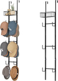 HapiRm Over Door Hat Rack - 2 Packs Wall Mounted Hat Holder with 6 Hooks and Metal Basket Design, Baseball Cap Organizer Stor