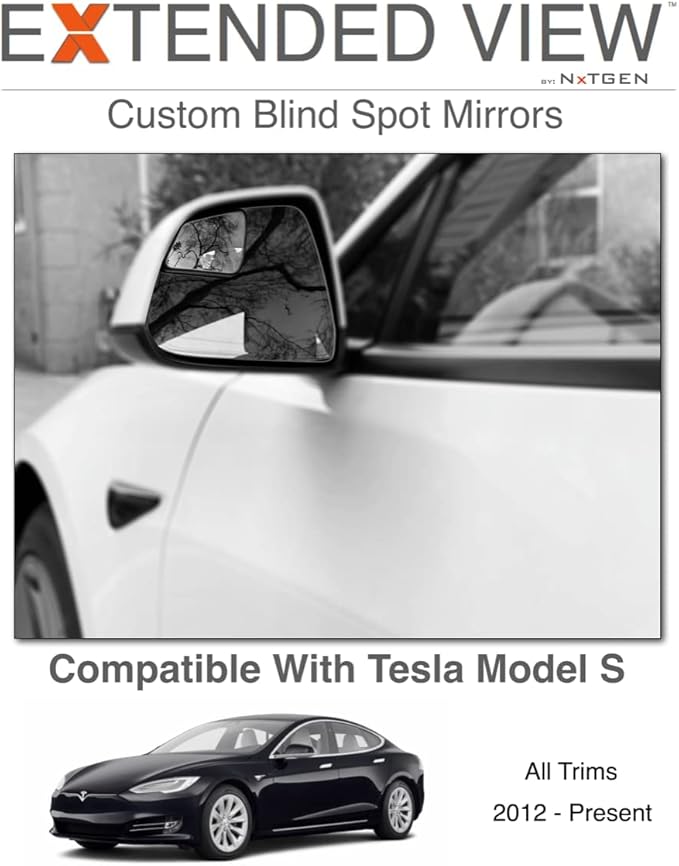 Blind Spot Mirrors- Compatible with Tesla Model S Extended View - 2 Piece Set (Left & Right)