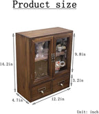 Rosetta Mini Countertop Country Vintage Locker, Wall-Mounted Wood Display with Organic Glass Door, Food Storage, 2 Bottom Dra