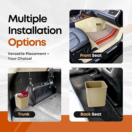 Car Trash Can Waterproof Vehicle Garbage Bin, Leakproof Anti Slip Floor Mat Clip Trash Bag Holder for Car, Truck, SUV, Van Portable Auto Trash Container with Stability Clips (Mocha, Small)