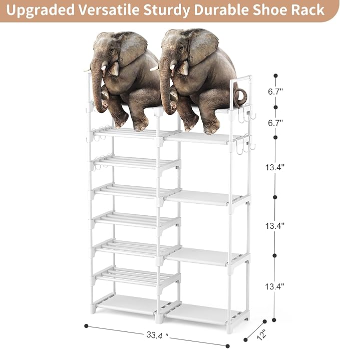 ROJASOP White Shoe Rack, Tall Metal Shoe Rack Organizer for Entryway Closet Garage, 8 Tier Large Shoe Shelf for 26-32 Pairs B