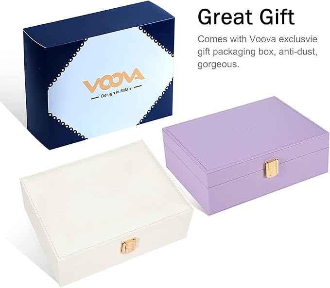Voova Jewelry Box Organizer for Women Girls, 2 Layer Large Men Jewelry Storage Case, PU Leather Display Jewellery Holder with