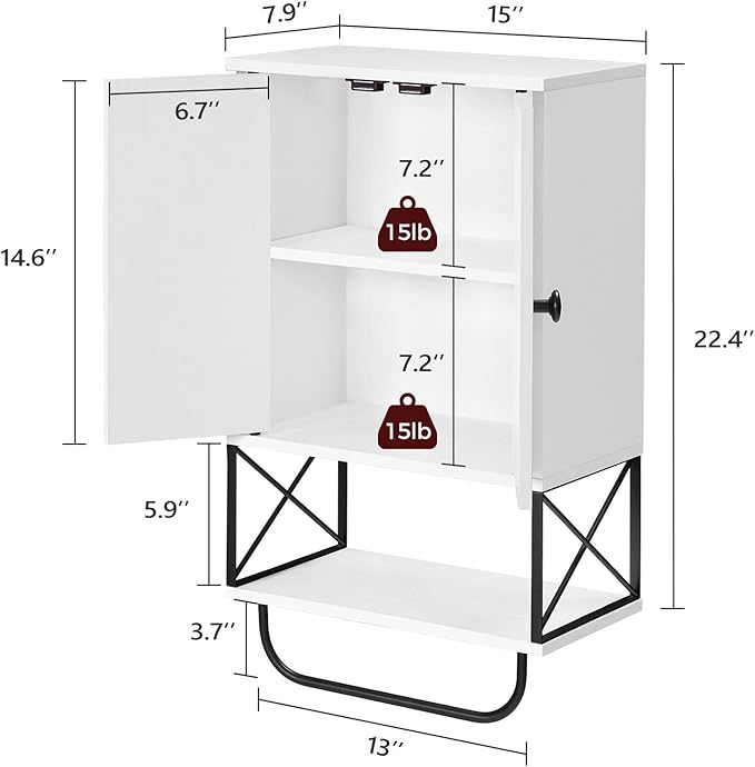 MAHANCRIS Bathroom Wall Cabinet with 2 Door and Adjustable Shelf, Farmhouse Medicine Cabinet with Towel Rack, 3-Tier Wall Mou