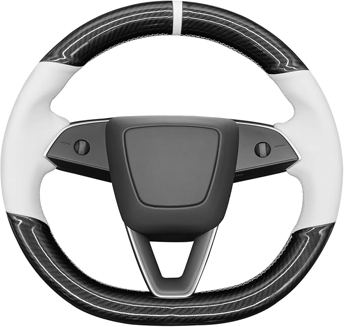 MEWANT Hand Stitched White Leather Steering Wheel Cover for Tesla Model 3 Highland 2023 2024 2025