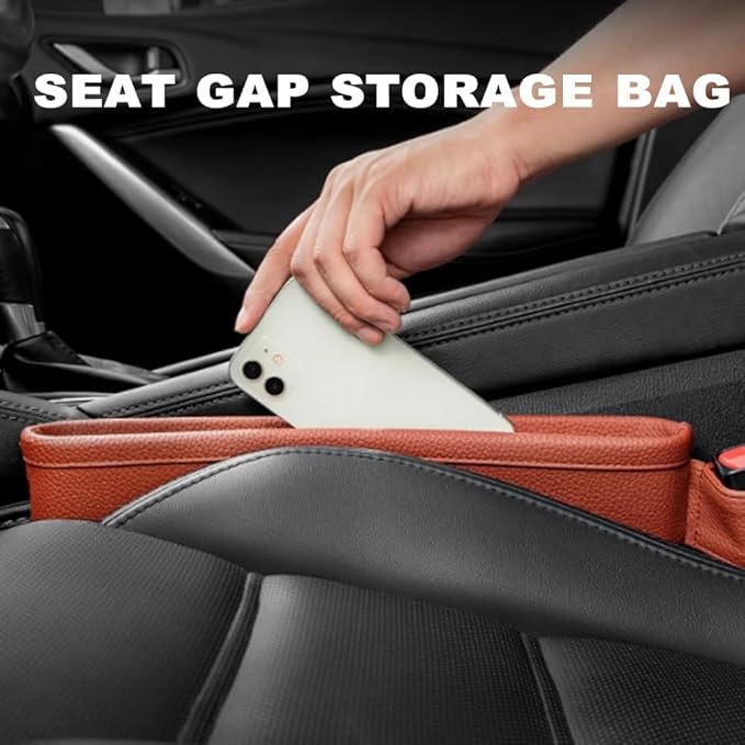Tumecos Car Seat Pockets PU Leather Car Console Side Organizer Seat Catcher Holders Compatible with Phone Key Wallet Phone Sunglasses 2 Pack (Black+Red)
