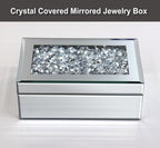 QMDECOR Luxury Silver Crushed Diamond Glass Mirrored Jewelry Organizer Box Storage
