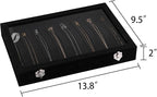 Frebeauty 15 Hooks Necklace Tray Velvet Neckalce Organizer with Clear Lid Lockable Necklace Holder Box Jewelry Organizer for 