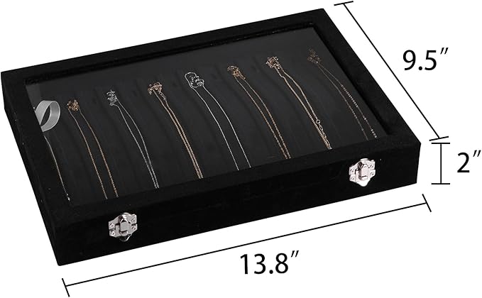 Frebeauty 15 Hooks Necklace Tray Velvet Neckalce Organizer with Clear Lid Lockable Necklace Holder Box Jewelry Organizer for 