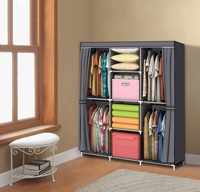 YOUUD Portable Closet 50 Inch Wardrobe for Hanging Clothes with Non-Woven Fabric Cover, 4 Hang Rods and 4 Storage Organizer S