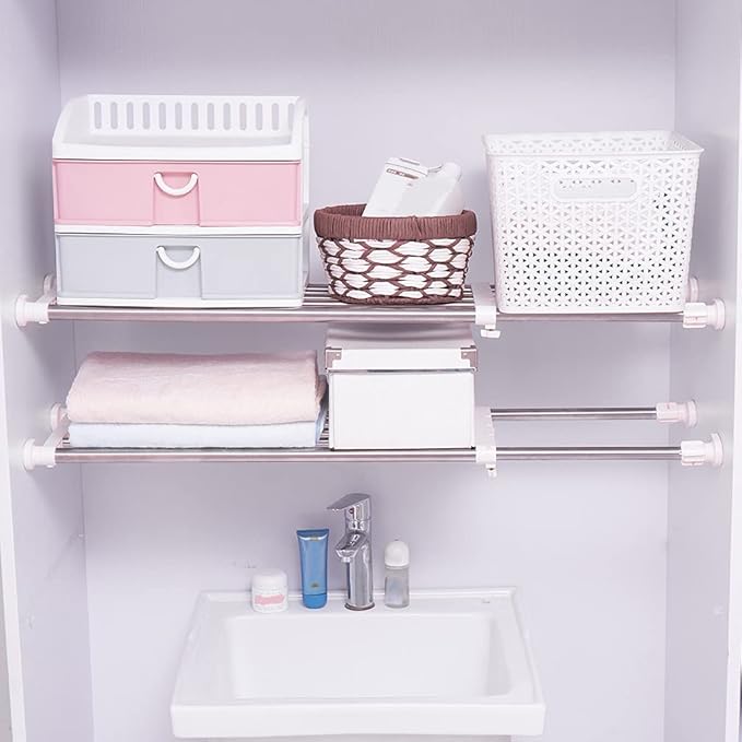 Hershii Expandable Tension Closet Shelf Rod Telescopic Stainless Steel Storage Rack Heavy Duty DIY Organizer Divider for Ward