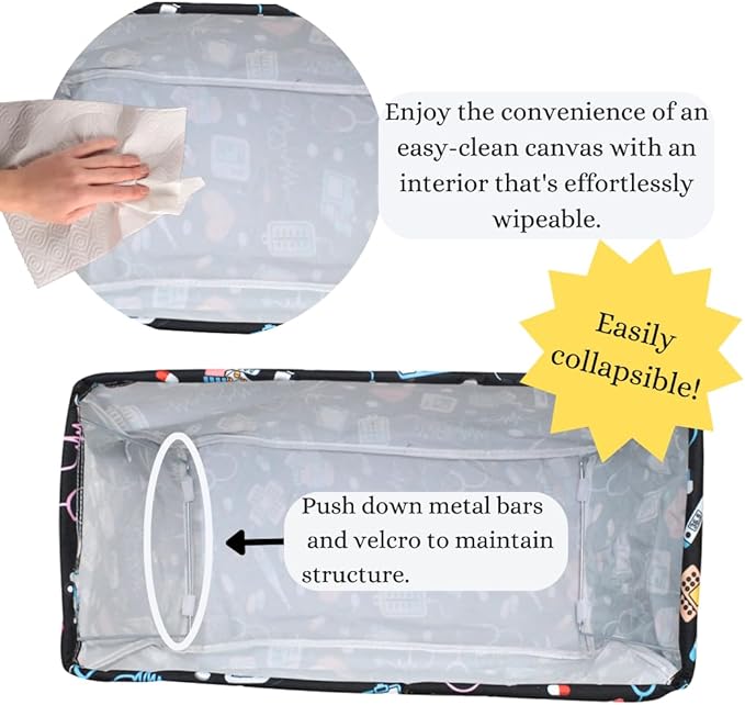 NGIL Extra Large Utility Tote Reusable Grocery Bag Oversized Collapsible for Groceries, Storage, Picnic, Beach (Nurse Print-Black)