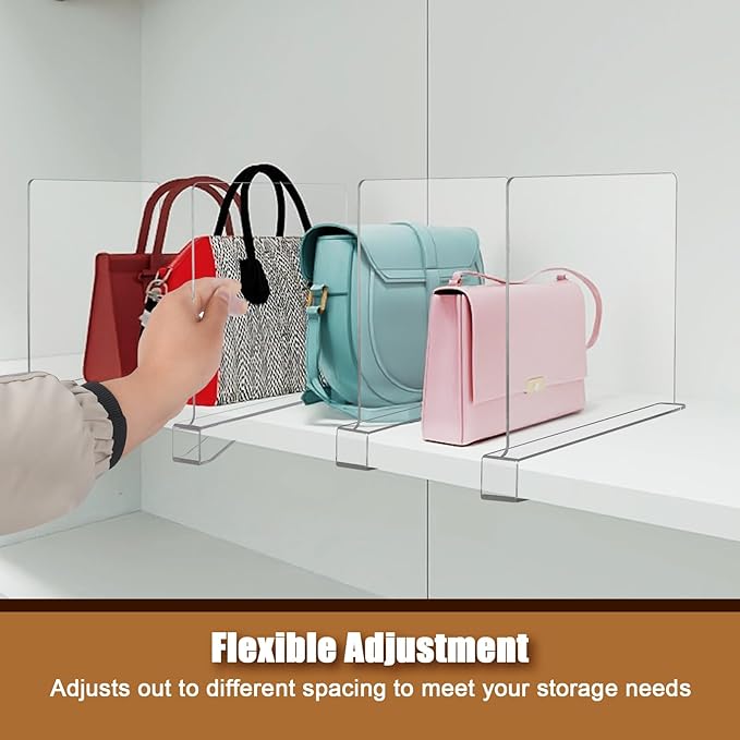 xydstay 12 Pack Acrylic Shelf Dividers for Closet Organization, Purse Organizers for Closet, Clothing Dividers, Handbag Organ