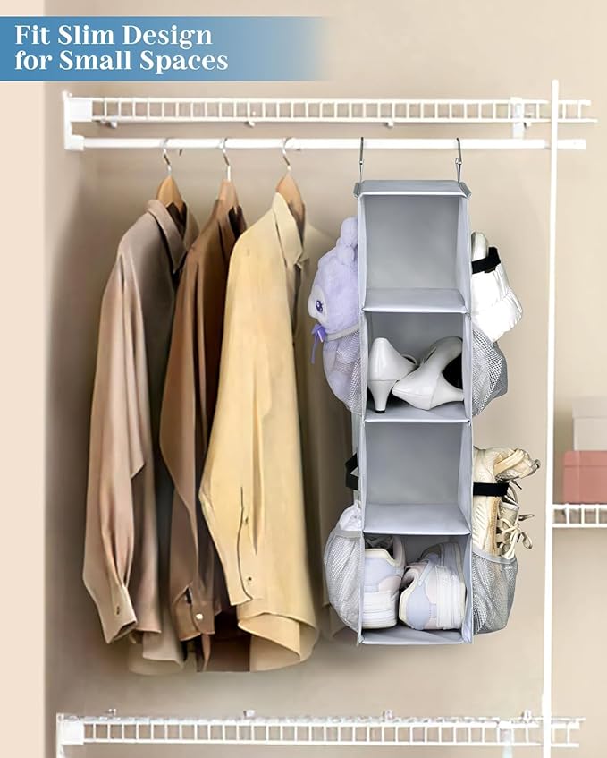 SLEEPING LAMB Short Hanging Shoe Organizer for Closet Storage with Mesh Side Pockets Holds 8 Pairs, Hanging Shoe Rack Hanger 