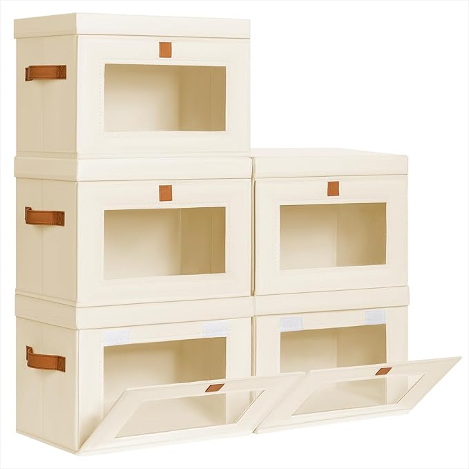 Homsorout Small Fabric Storage bins - Collapsible Storage Bins with Open Window, 5 Pack Closet Baskets for Shelves, Stackable