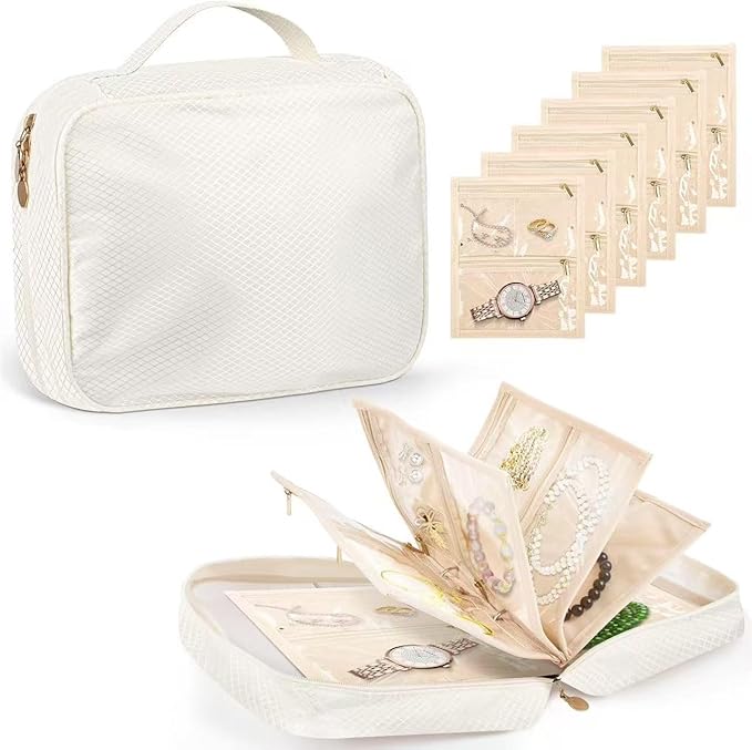GSXRB Jewelry Organizer Travel Portable Earring Necklace Ring Jewelry Organizer Large Capacity Foldable Multi-Layer Classifie