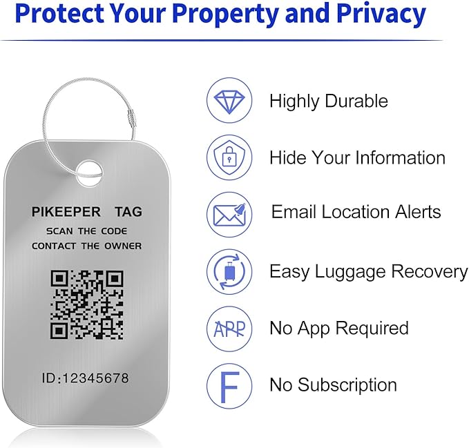 Smart QR Code Luggage Tags - Show Location When Scanned, Customizable Info with Privacy Protection, 4-Pack Waterproof & Durab