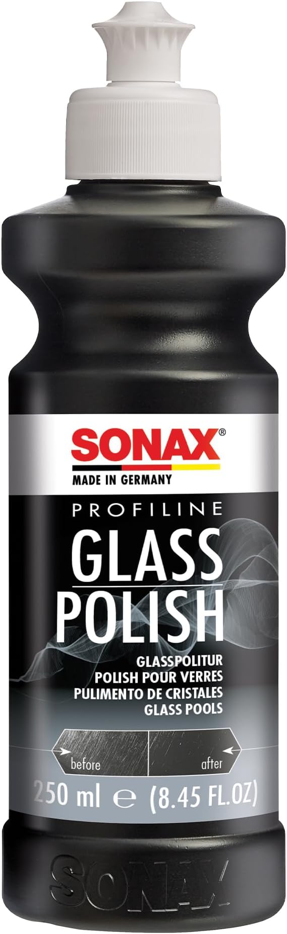 SONAX PROFILINE GlassPolish (250 ml) - removes slight scratches, blinding and etching from car windows made from glass. Silicone free | Item No. 02731410
