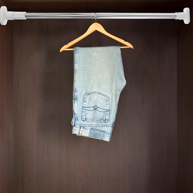 Amosfun Heavy Duty Closet Rod 2pcs Stainless Steel Extendable Clothes Rail 47-80cm Adjustable Tension Pole for Wardrobe and B