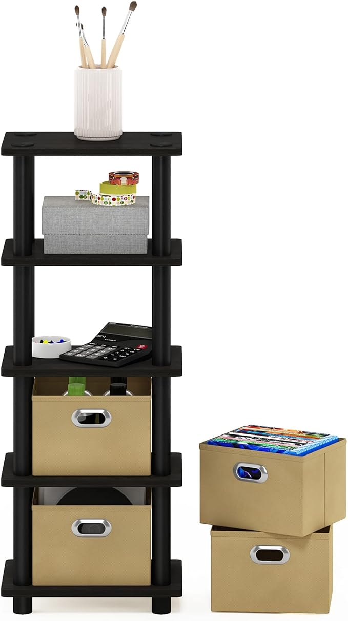 Furinno LACi 4-Bins System Rack, 11.3(W) x 28.8(H) Inch, Espresso/Black