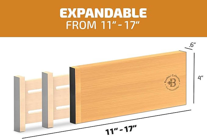 6 Pack Drawer Dividers 4 Inch High, 11”-17" Adjustable Bamboo Organizers Large Expandable Drawer Separators for Cloths, Dress