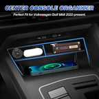 Karltys Center Console Organizer, Storage Box with Non-Slip Silicone Mat, Center Console Tray Insert Secondary for VW Volkswagen Golf GTI R MK8 2022-2025 2026 Accessories
