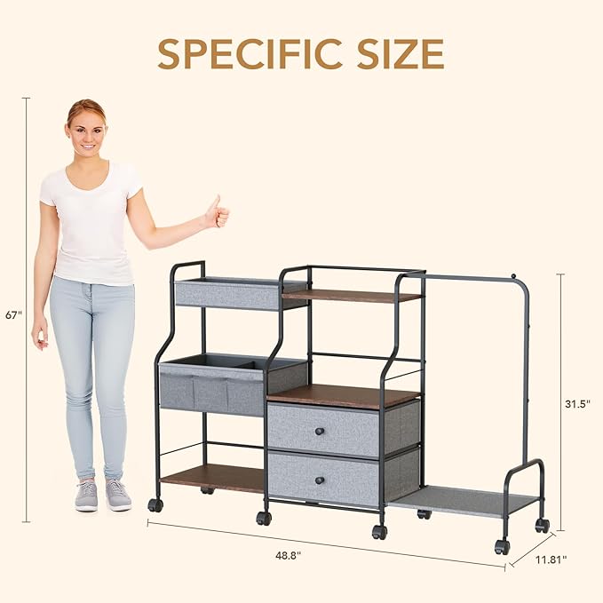 BBLIKE Diaper Caddy Organizer with Hanging Rack - 3 Tier Rolling Utility Cart with Drawers and Dividers for Baby Bottle Stora