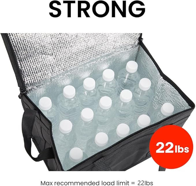 NZ home Insulated Bags for Food Delivery (Large) Grocery Shopping Cooler Bag, Pizza Delivery, Hot & Cold Catering Tote, Reusable, Foldable & Heavy Duty (Black)
