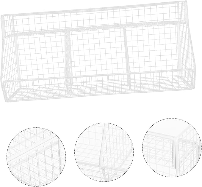 Wall Mount Baskets Wire Baskets for Kitchen Fruit Vegetable Storage Mail Organizer White Compartment