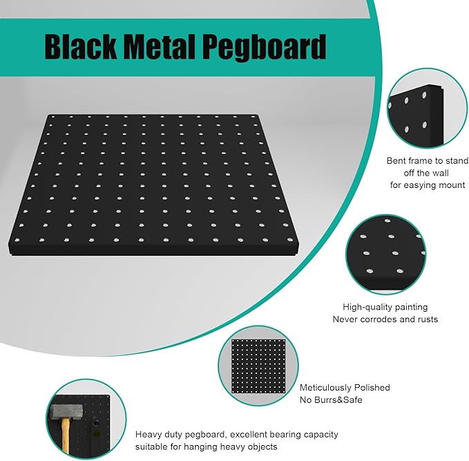 Peg Board, 6 Pack 12"x12" Black Metal Pegboard Panels Pegboards Wall Organizer with Bent Frame Large Heavy Duty Peg Board for