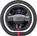 Suede D Shape Steering Wheel Cover,Compatible with Ford Edge Escape Fusion Explorer Focus Flat Bottom Suede Leather Sport Non-Slip Wheel Interior Accessories 15 inch for Man and Women