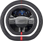 Suede D Shape Steering Wheel Cover,Compatible with Ford Edge Escape Fusion Explorer Focus Flat Bottom Suede Leather Sport Non-Slip Wheel Interior Accessories 15 inch for Man and Women