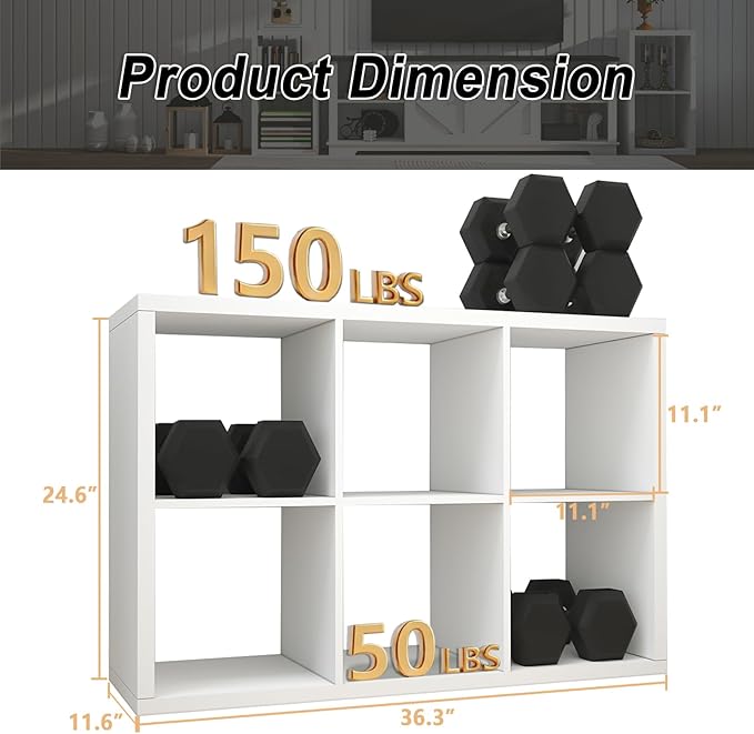 CTESNE【2026 Wooden Thick Frame 6 Cube Storage Organizer Shelf with Anti-Tipping Kits + Reversible Open Back Bookcase, Horizon