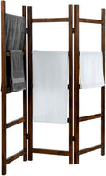 Blanket Ladder,Burnt Wood Blanket Ladder 59" H Freestanding and Folding, 6 Tier and 3 Panel Towel Rack for Bathroom, Decorati