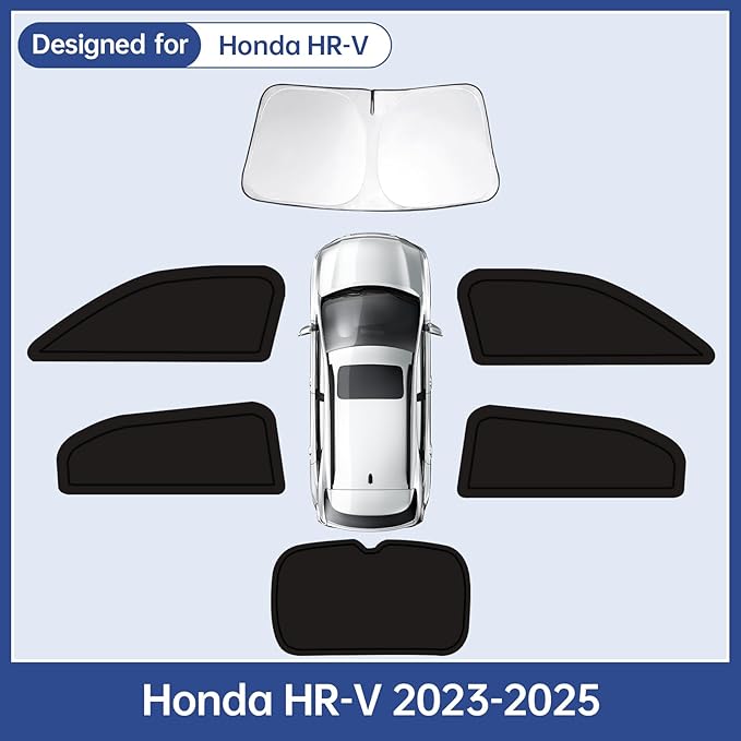 6PCS Car Window Shades for Honda HR-V 2023-2025, Window Covers for VEZEL Windshield Side Rear Windows, Full Set Privacy Protection Car Sunshade with UV Blocking for Camping Napping