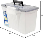 Portable Letter/Legal Filebox with Organizer Lid, Letter/Legal Files, 14.5" x 10.5" x 12", Clear/Silver