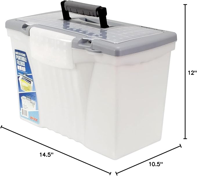 Portable Letter/Legal Filebox with Organizer Lid, Letter/Legal Files, 14.5" x 10.5" x 12", Clear/Silver