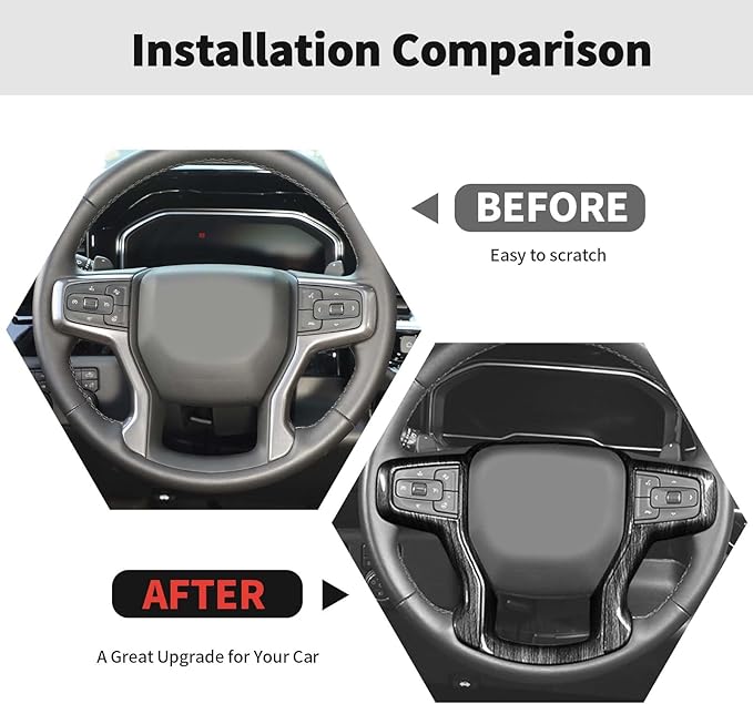 Steering Wheel Trim Cover Frame Decoration Interior Accessories Compatible with Chevrolet Silverado 2019-2023,for Chevrolet Tahoe 2021-2023,for Suburban SUV 2020-2023,Black wood grain