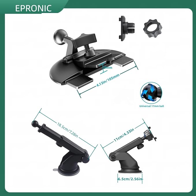 Carplay Screen Mount(2Pcs), Car CD Slot Mount and Suction Cup Mount, for (5"-12") Backup Camera Android Auto Screen Phone Holder with Universal 17mm Ball Adapte Windshield Dashboard Bracket