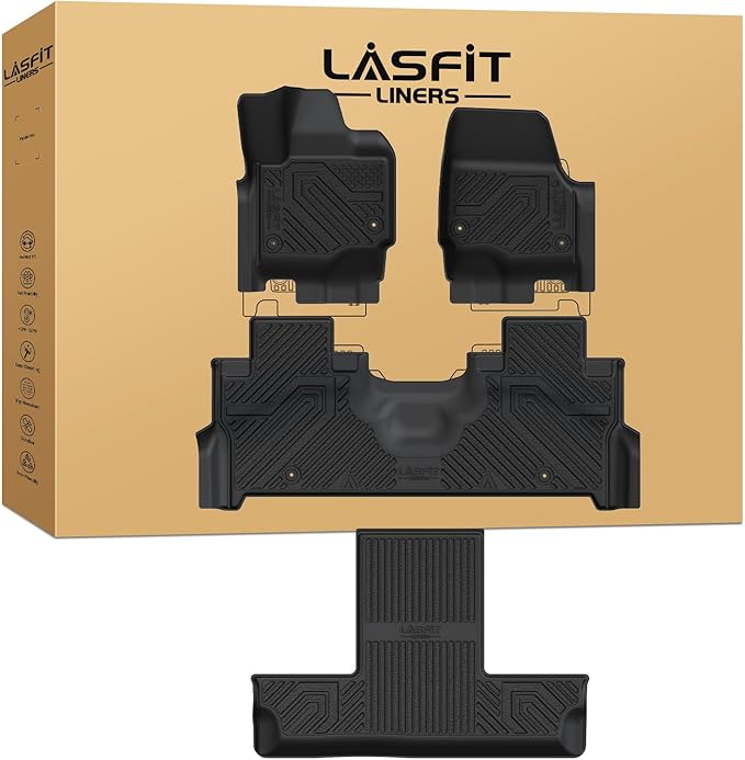 LASFIT Floor Mats for 2025 2026 Ford Expedition 7 Seats Standard (Not Fit 8 Seats and Not Fit Max),All Weather Protection TPE Easy Clean Floor Liners,3Row,4PCS Black