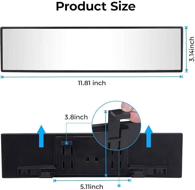 JOYTUTUS Rear View Mirror, Universal 11.81 Inch Panoramic Convex Interior Clip-on Wide Angle Mirror to Reduce Blind Spot Effectively for Car SUV Trucks -Clear