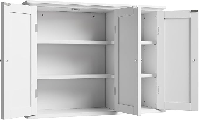 ChooChoo Bathroom Wall Cabinet with 3 Doors, Laundry Cabinet Wall Mounted, Medicine Cabinet with Adjustable Shelves, Hanging 