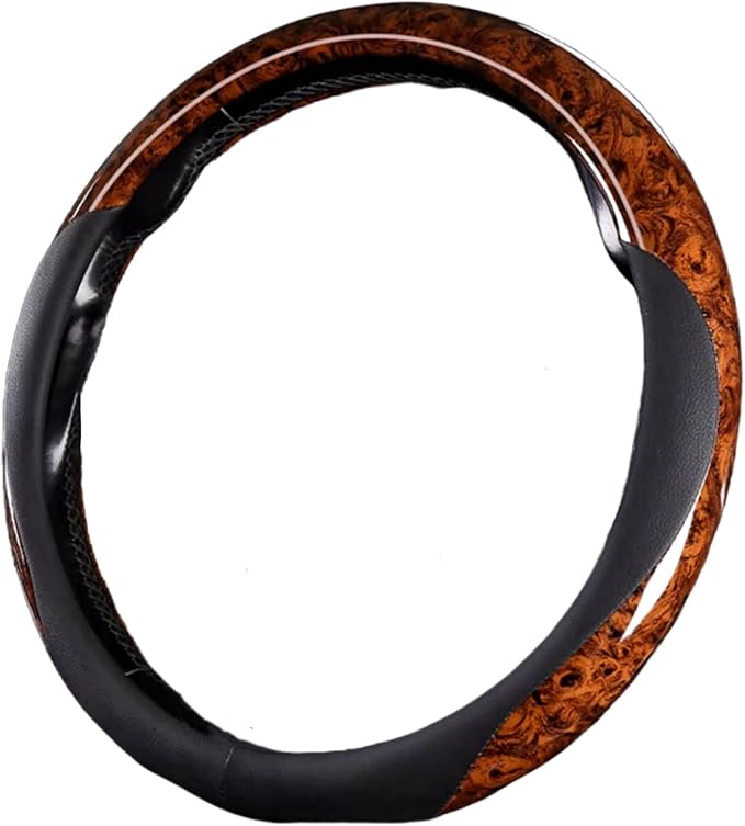 Moyishi Top Leather Steering Wheel Cover Universal Fit Soft Breathable Steering Wheel Wrap (Wood 2)