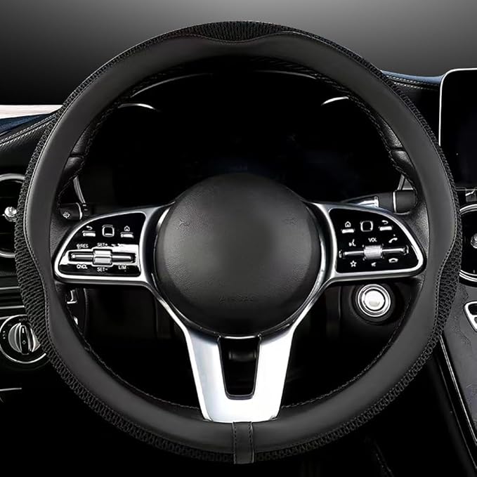LKWLIKEI Car Steering Wheel Cover, Universal 15 inch, The Latest Microfiber Leather Breathable Technology Fabric, Non-Slip, C